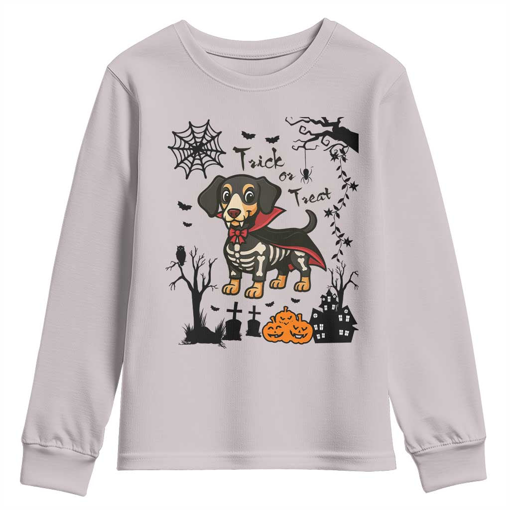 Funny Halloween Gift Youth Sweatshirt Trick Or Treat With My Dachshund Dracula - Wonder Print Shop