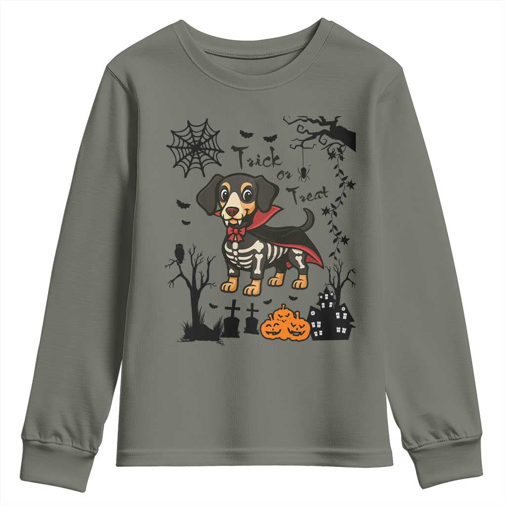 Funny Halloween Gift Youth Sweatshirt Trick Or Treat With My Dachshund Dracula - Wonder Print Shop