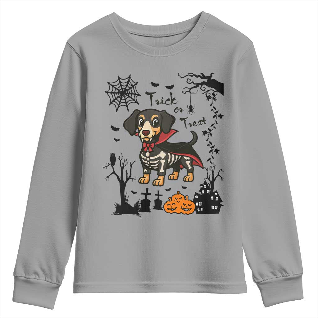 Funny Halloween Gift Youth Sweatshirt Trick Or Treat With My Dachshund Dracula - Wonder Print Shop