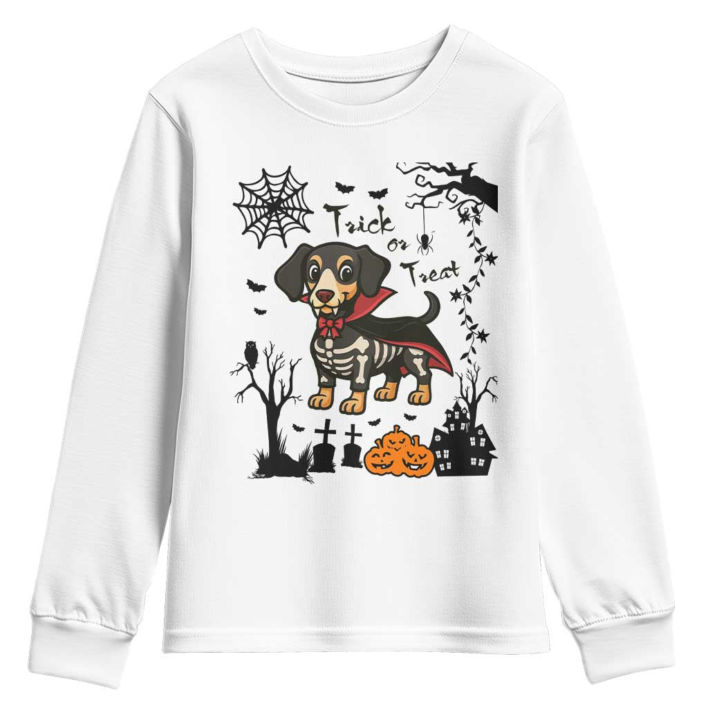 Funny Halloween Gift Youth Sweatshirt Trick Or Treat With My Dachshund Dracula - Wonder Print Shop