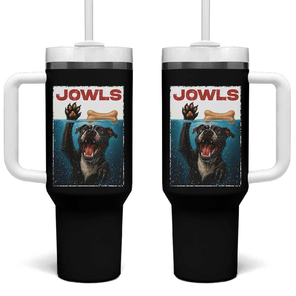 Pitbull Lover Tumbler With Handle Funny Jowls Horror Dog Poster