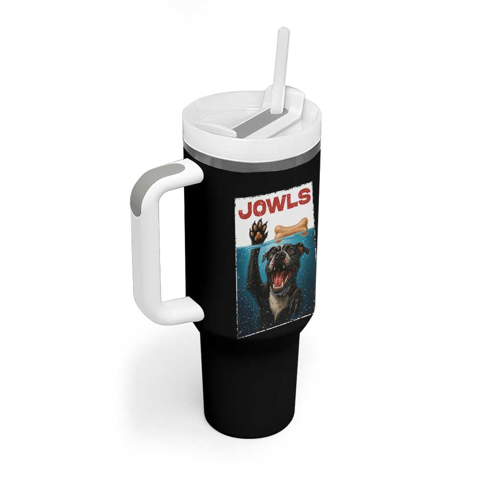 Pitbull Lover Tumbler With Handle Funny Jowls Horror Dog Poster