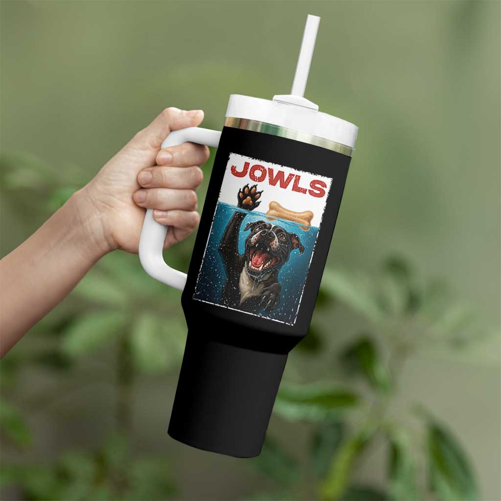 Pitbull Lover Tumbler With Handle Funny Jowls Horror Dog Poster