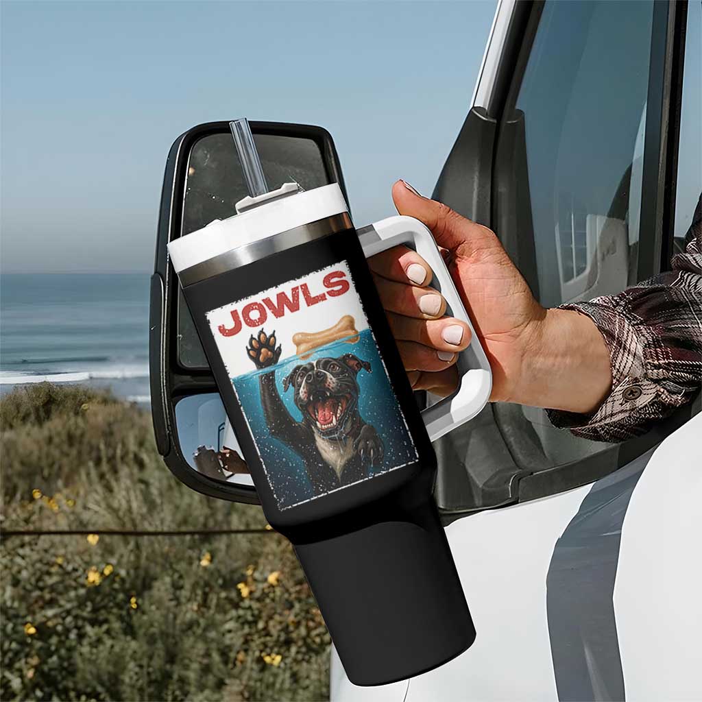 Pitbull Lover Tumbler With Handle Funny Jowls Horror Dog Poster