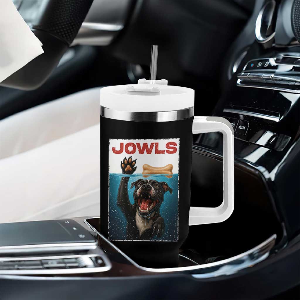 Pitbull Lover Tumbler With Handle Funny Jowls Horror Dog Poster