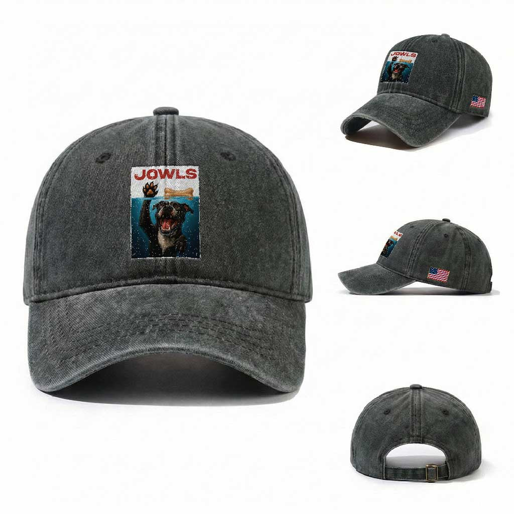 Pitbull Lover Washed Cotton Baseball Cap Funny Jowls Horror Dog Poster