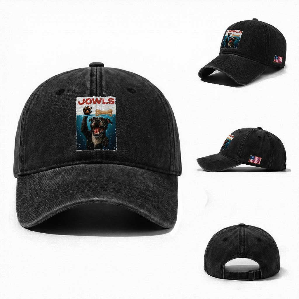 Pitbull Lover Washed Cotton Baseball Cap Funny Jowls Horror Dog Poster