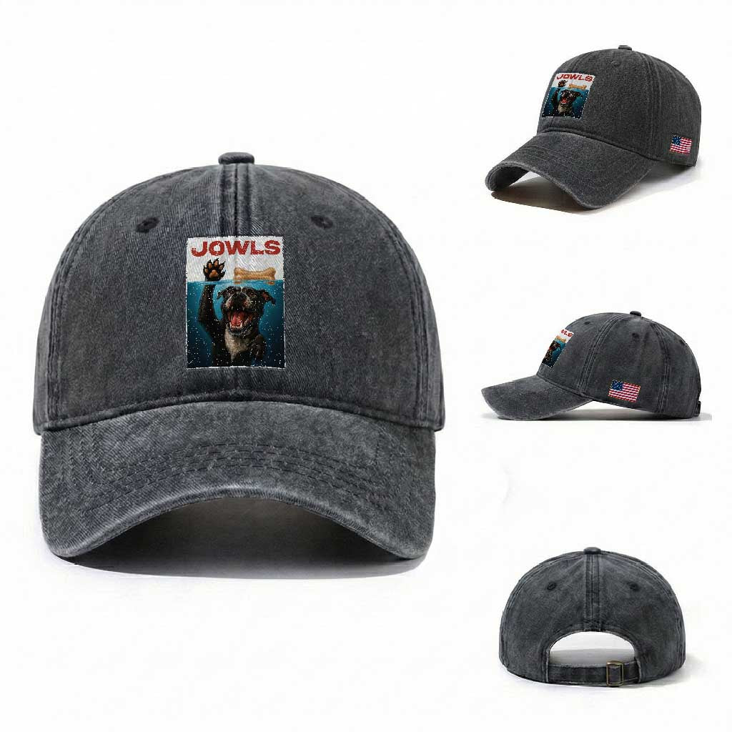 Pitbull Lover Washed Cotton Baseball Cap Funny Jowls Horror Dog Poster