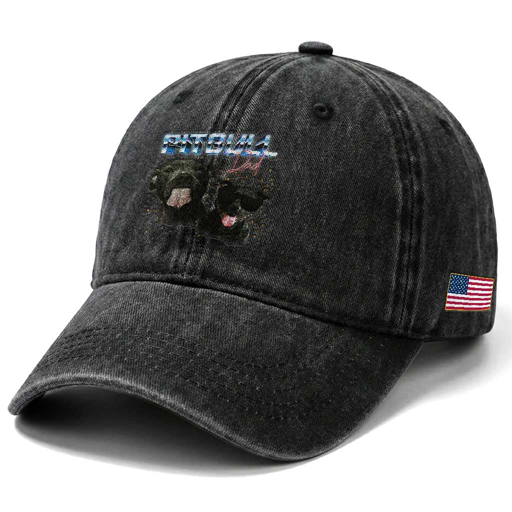 Pitbull Dad Washed Cotton Baseball Cap Funny Gift For Pitbull Lover