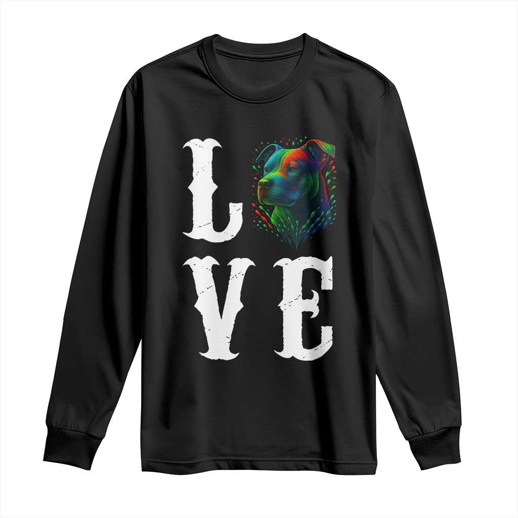 Colorful Pitbull Graphic Art For Dog Lover Long Sleeve Shirt - Wonder Print Shop