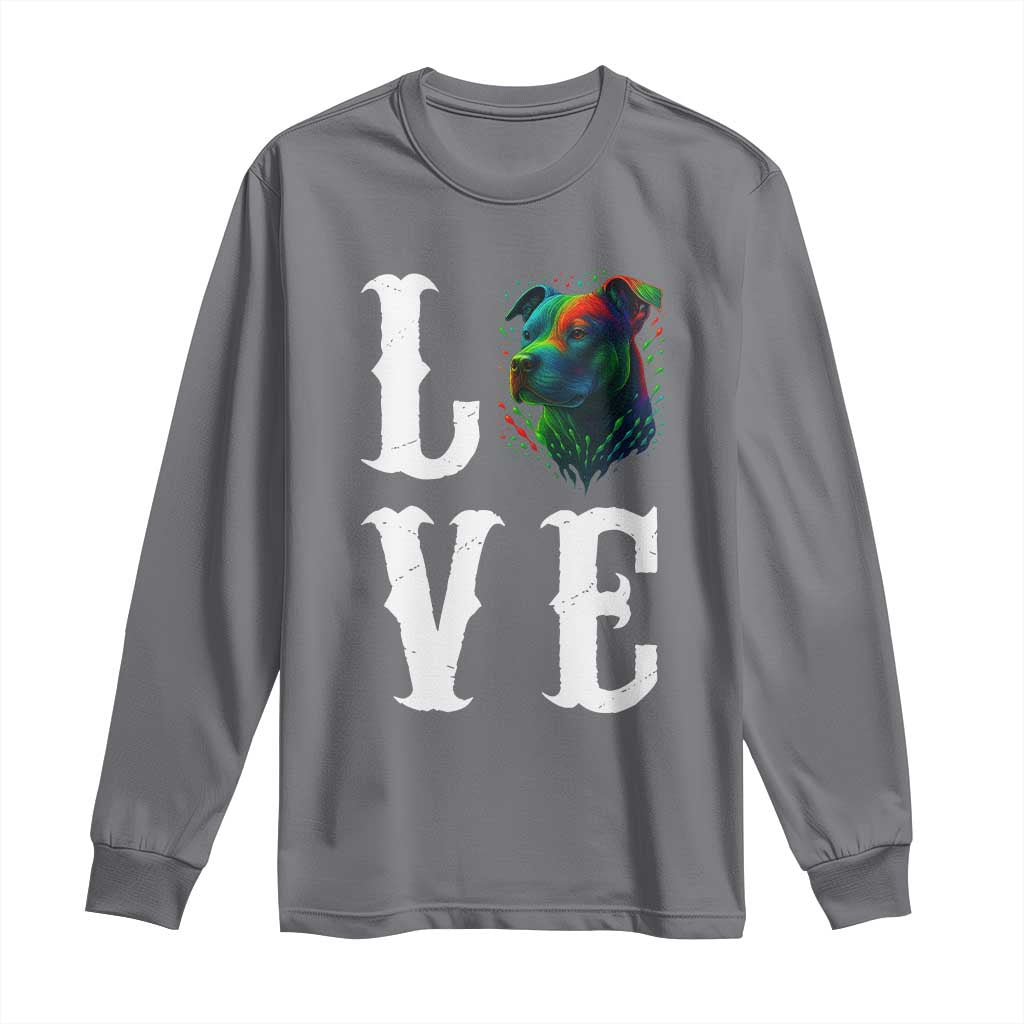 Colorful Pitbull Graphic Art For Dog Lover Long Sleeve Shirt - Wonder Print Shop