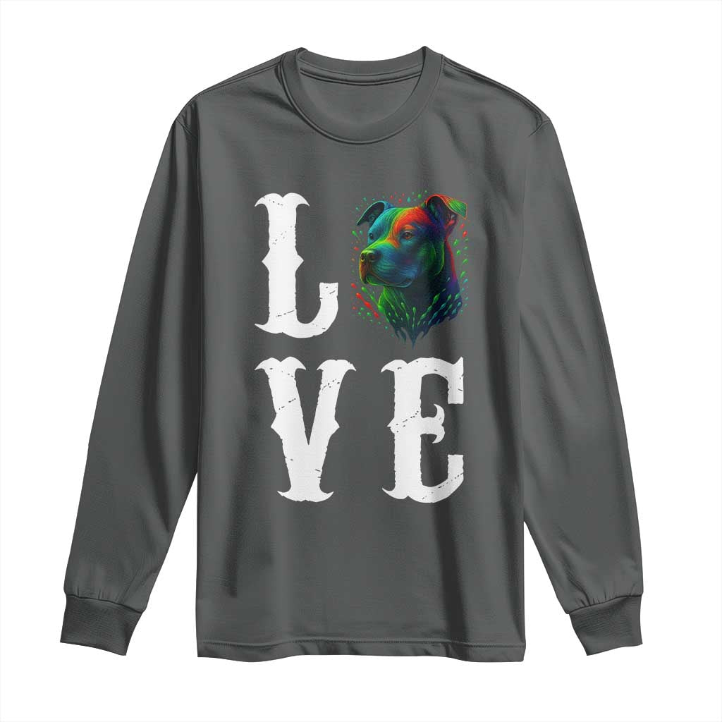 Colorful Pitbull Graphic Art For Dog Lover Long Sleeve Shirt - Wonder Print Shop