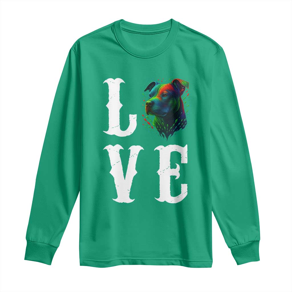 Colorful Pitbull Graphic Art For Dog Lover Long Sleeve Shirt - Wonder Print Shop