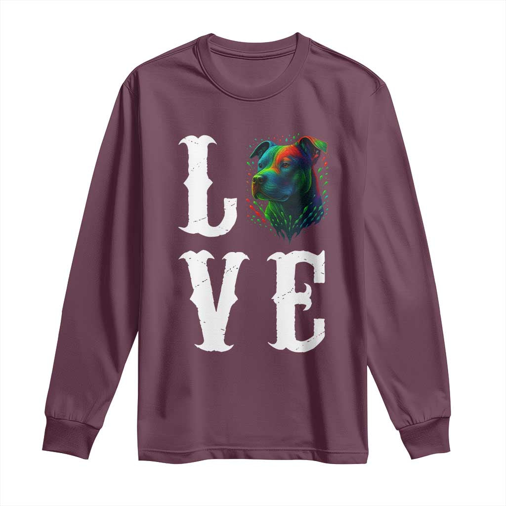 Colorful Pitbull Graphic Art For Dog Lover Long Sleeve Shirt - Wonder Print Shop