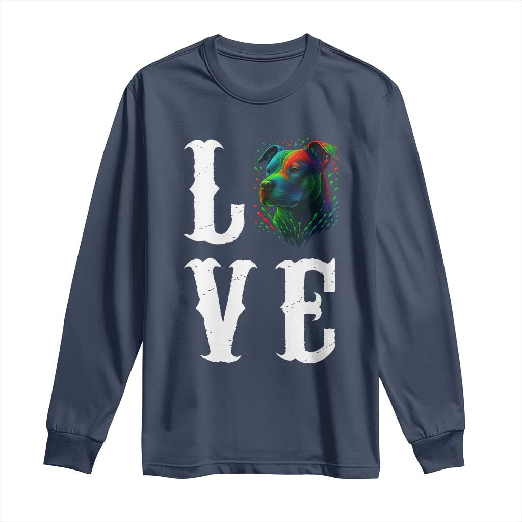 Colorful Pitbull Graphic Art For Dog Lover Long Sleeve Shirt - Wonder Print Shop