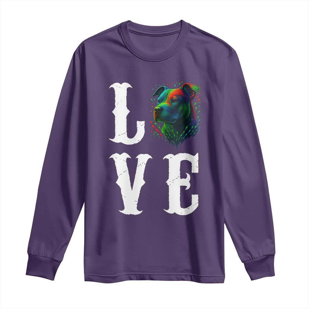 Colorful Pitbull Graphic Art For Dog Lover Long Sleeve Shirt - Wonder Print Shop