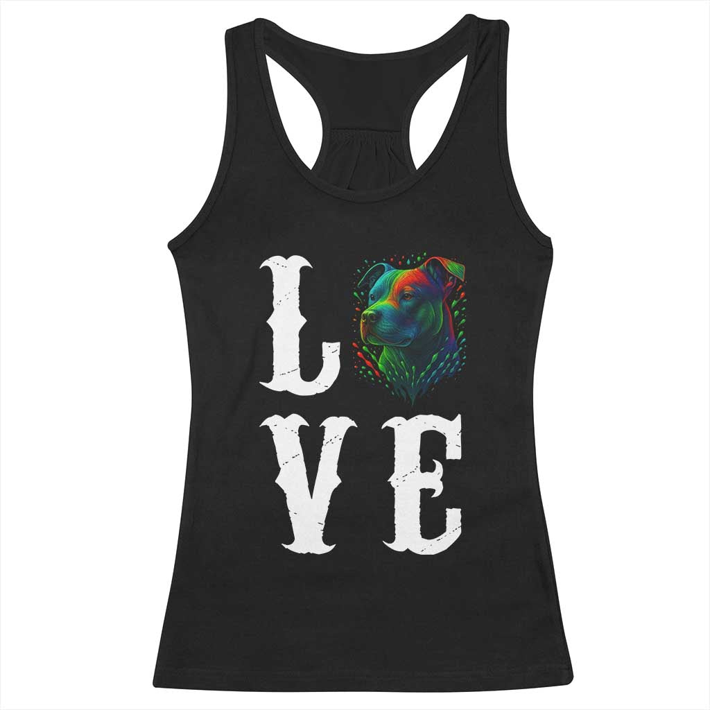 Colorful Pitbull Graphic Art For Dog Lover Racerback Tank Top - Wonder Print Shop