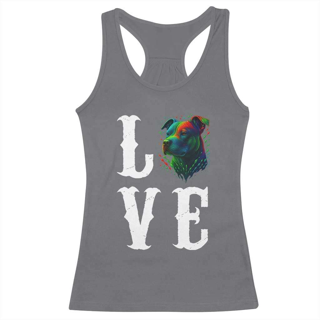 Colorful Pitbull Graphic Art For Dog Lover Racerback Tank Top - Wonder Print Shop