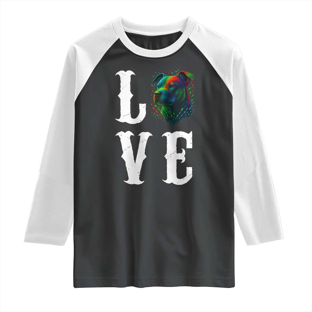 Colorful Pitbull Graphic Art For Dog Lover Raglan Shirt - Wonder Print Shop