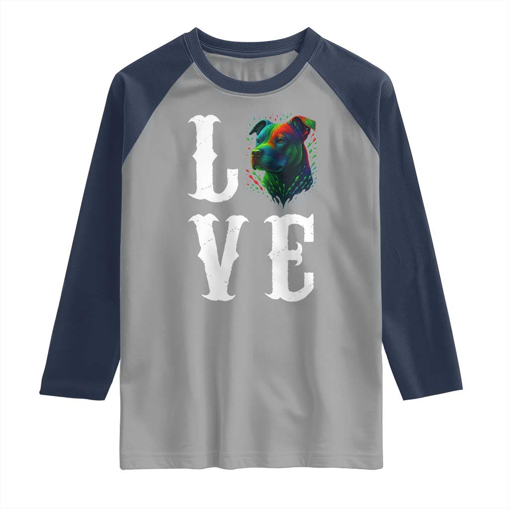 Colorful Pitbull Graphic Art For Dog Lover Raglan Shirt - Wonder Print Shop