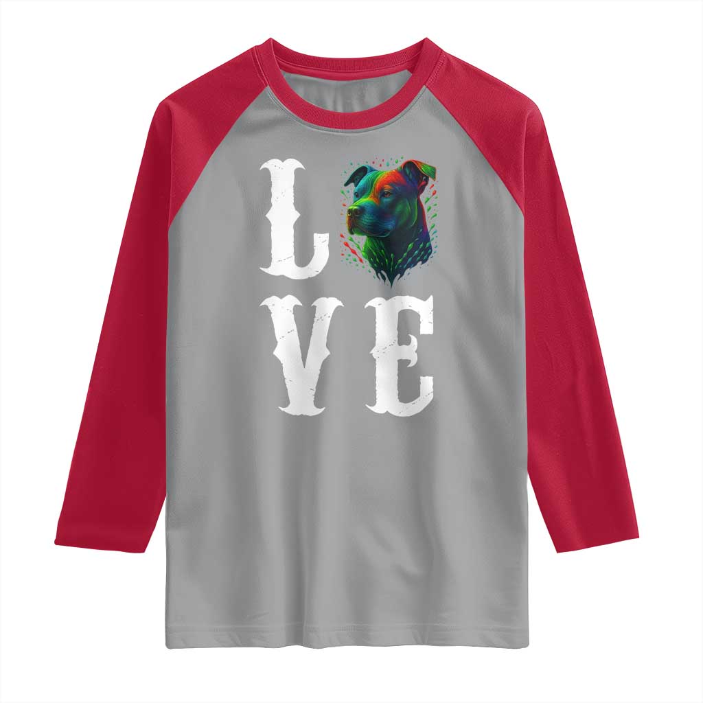 Colorful Pitbull Graphic Art For Dog Lover Raglan Shirt - Wonder Print Shop