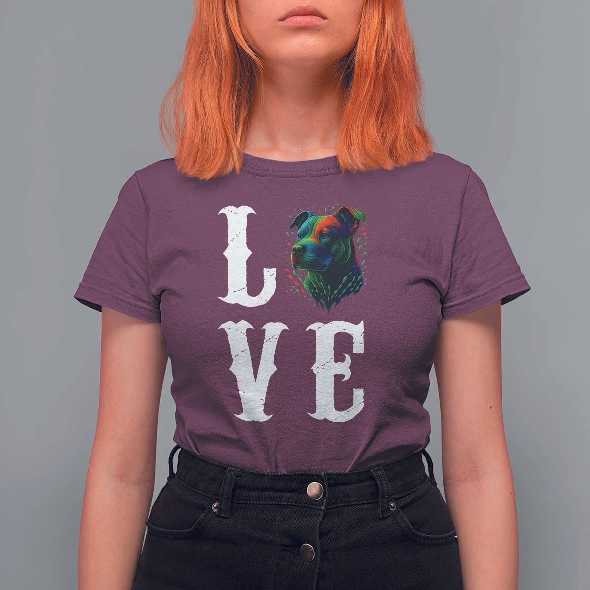 Colorful Pitbull Graphic Art For Dog Lover T Shirt For Women - Wonder Print Shop