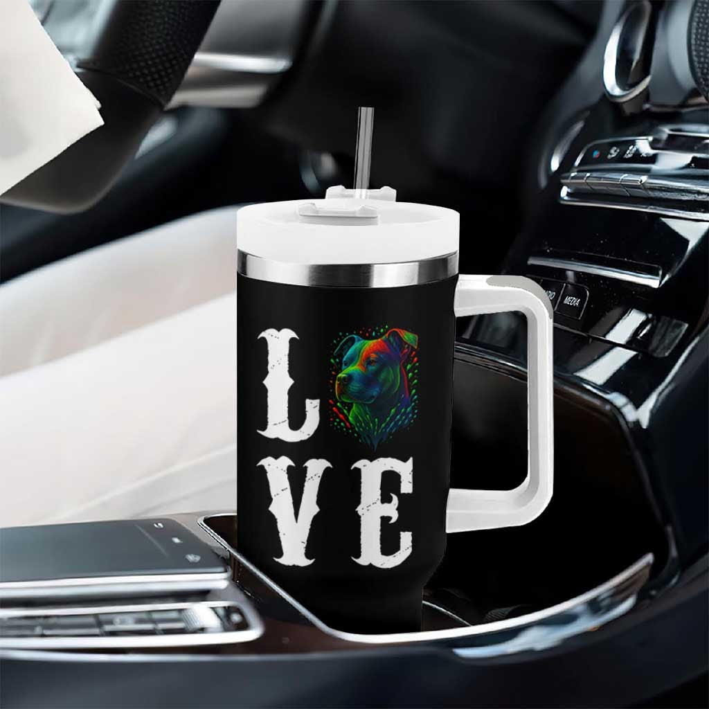 Colorful Pitbull Graphic Art For Dog Lover Tumbler With Handle