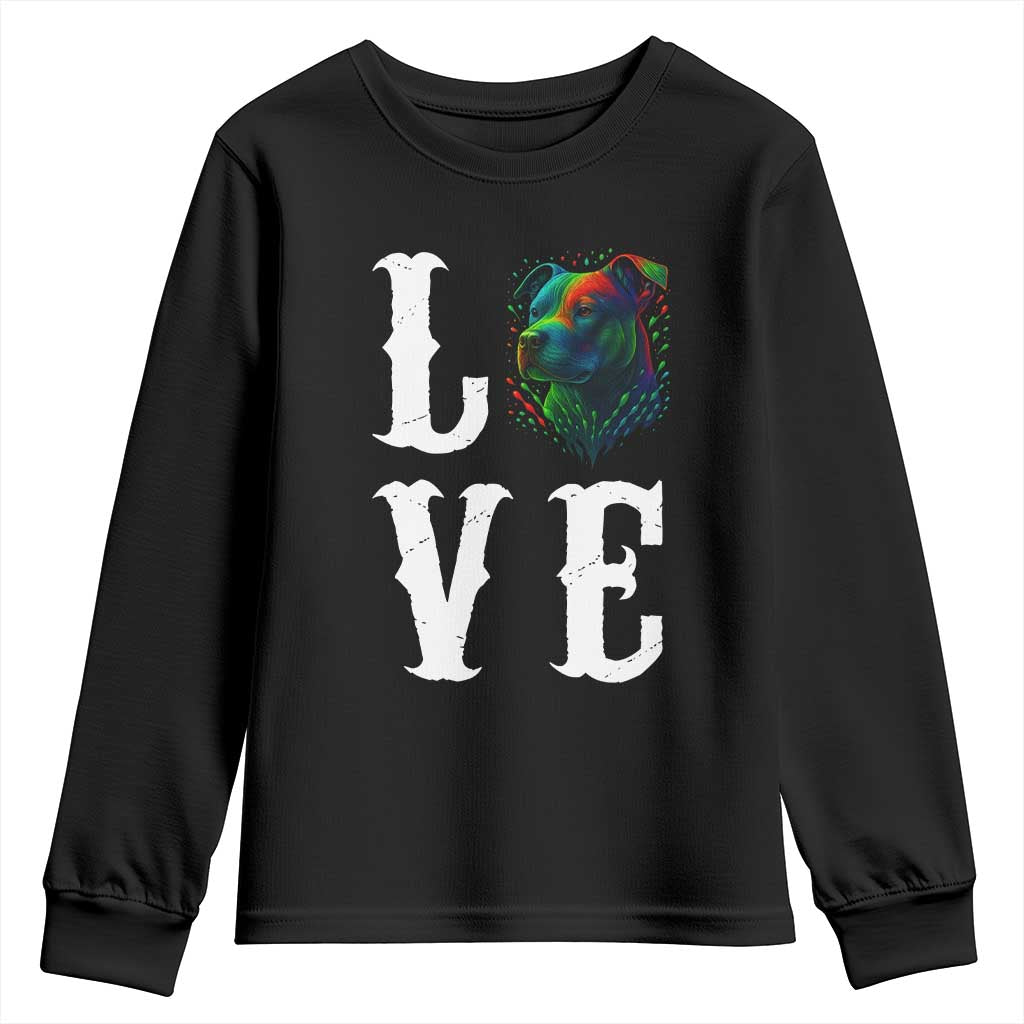 Colorful Pitbull Graphic Art For Dog Lover Youth Sweatshirt - Wonder Print Shop