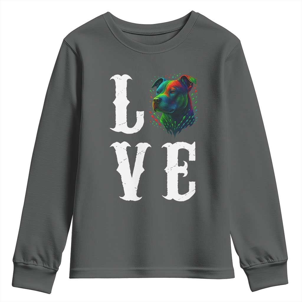 Colorful Pitbull Graphic Art For Dog Lover Youth Sweatshirt - Wonder Print Shop
