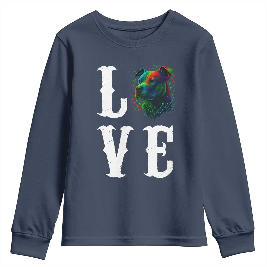 Colorful Pitbull Graphic Art For Dog Lover Youth Sweatshirt - Wonder Print Shop