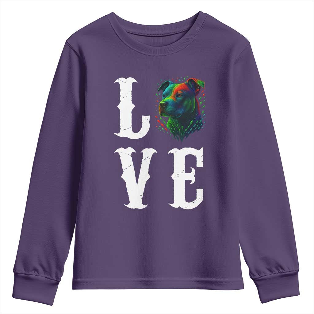 Colorful Pitbull Graphic Art For Dog Lover Youth Sweatshirt - Wonder Print Shop