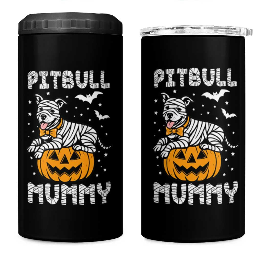 Halloween Dog Lover 4 in 1 Can Cooler Tumbler Funny Pitbull Mummy