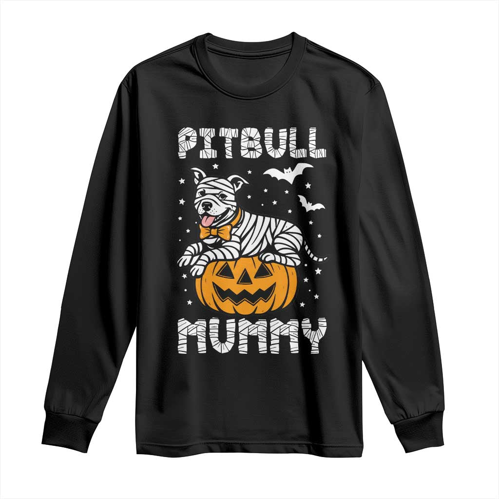 Halloween Dog Lover Long Sleeve Shirt Funny Pitbull Mummy - Wonder Print Shop
