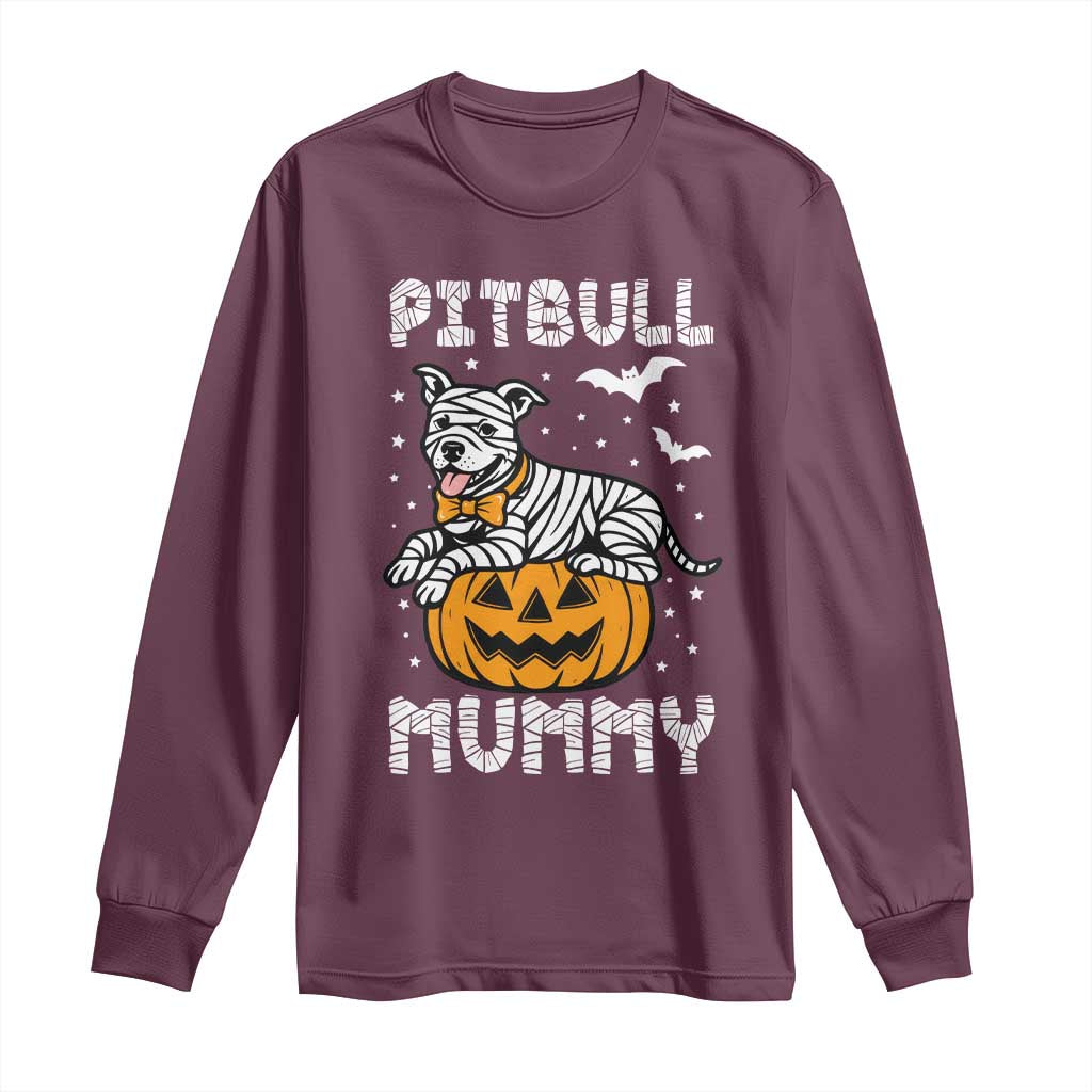Halloween Dog Lover Long Sleeve Shirt Funny Pitbull Mummy - Wonder Print Shop