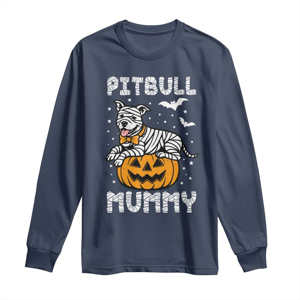 Halloween Dog Lover Long Sleeve Shirt Funny Pitbull Mummy - Wonder Print Shop