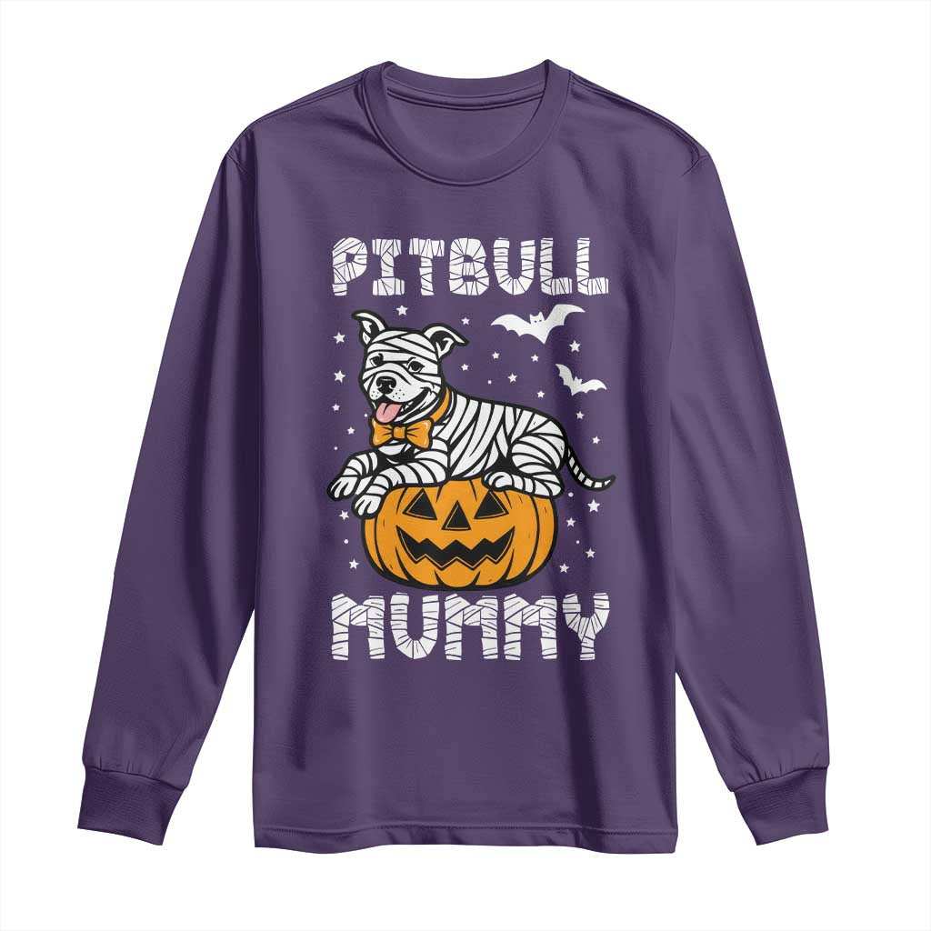 Halloween Dog Lover Long Sleeve Shirt Funny Pitbull Mummy - Wonder Print Shop