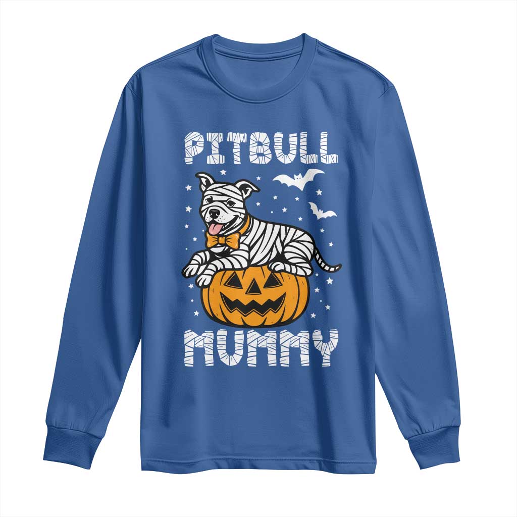 Halloween Dog Lover Long Sleeve Shirt Funny Pitbull Mummy - Wonder Print Shop