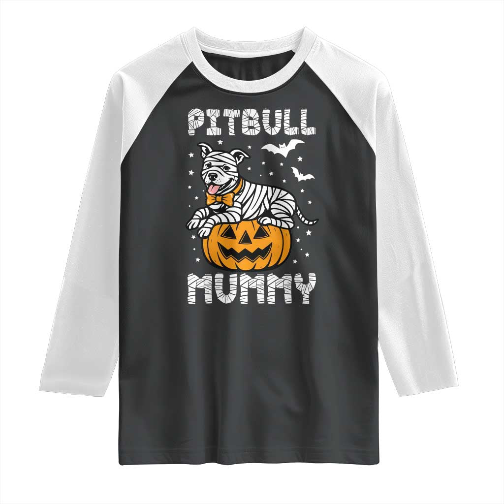 Halloween Dog Lover Raglan Shirt Funny Pitbull Mummy - Wonder Print Shop