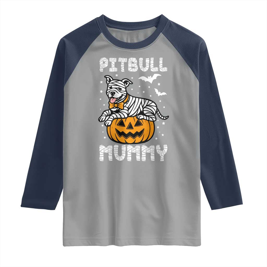 Halloween Dog Lover Raglan Shirt Funny Pitbull Mummy - Wonder Print Shop