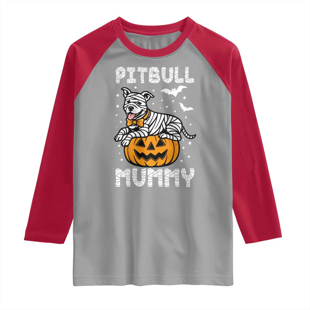Halloween Dog Lover Raglan Shirt Funny Pitbull Mummy - Wonder Print Shop