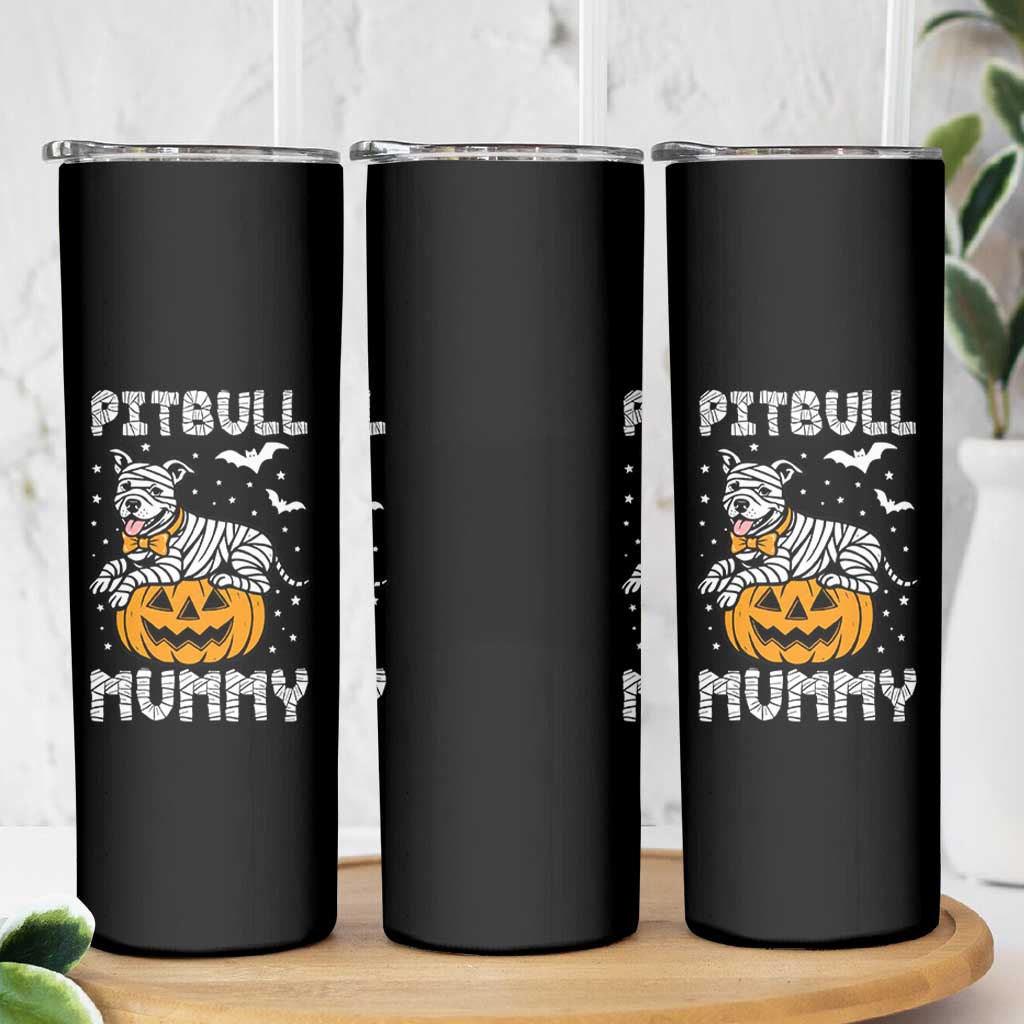 Halloween Dog Lover Skinny Tumbler Funny Pitbull Mummy