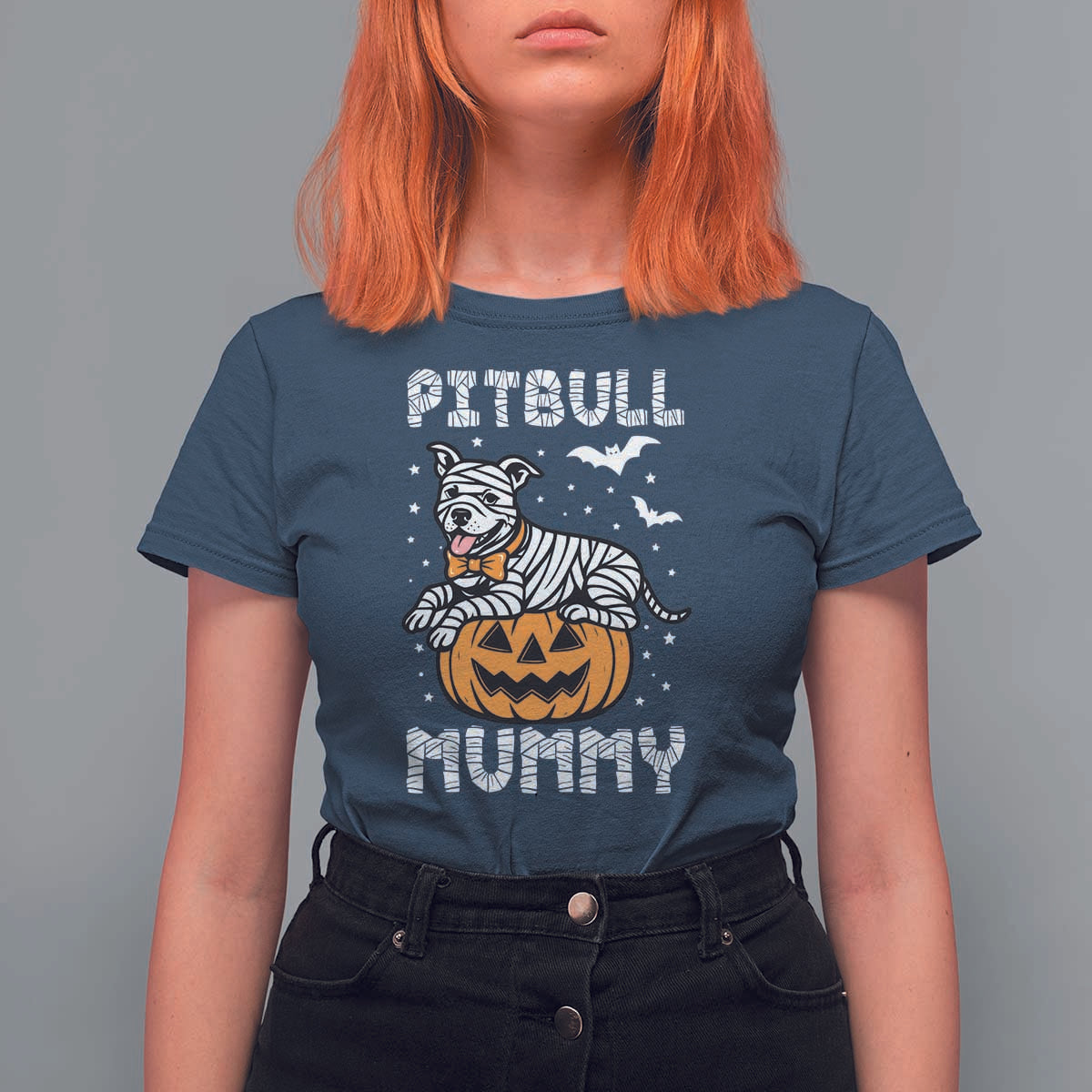 Halloween Dog Lover T Shirt For Women Funny Pitbull Mummy - Wonder Print Shop