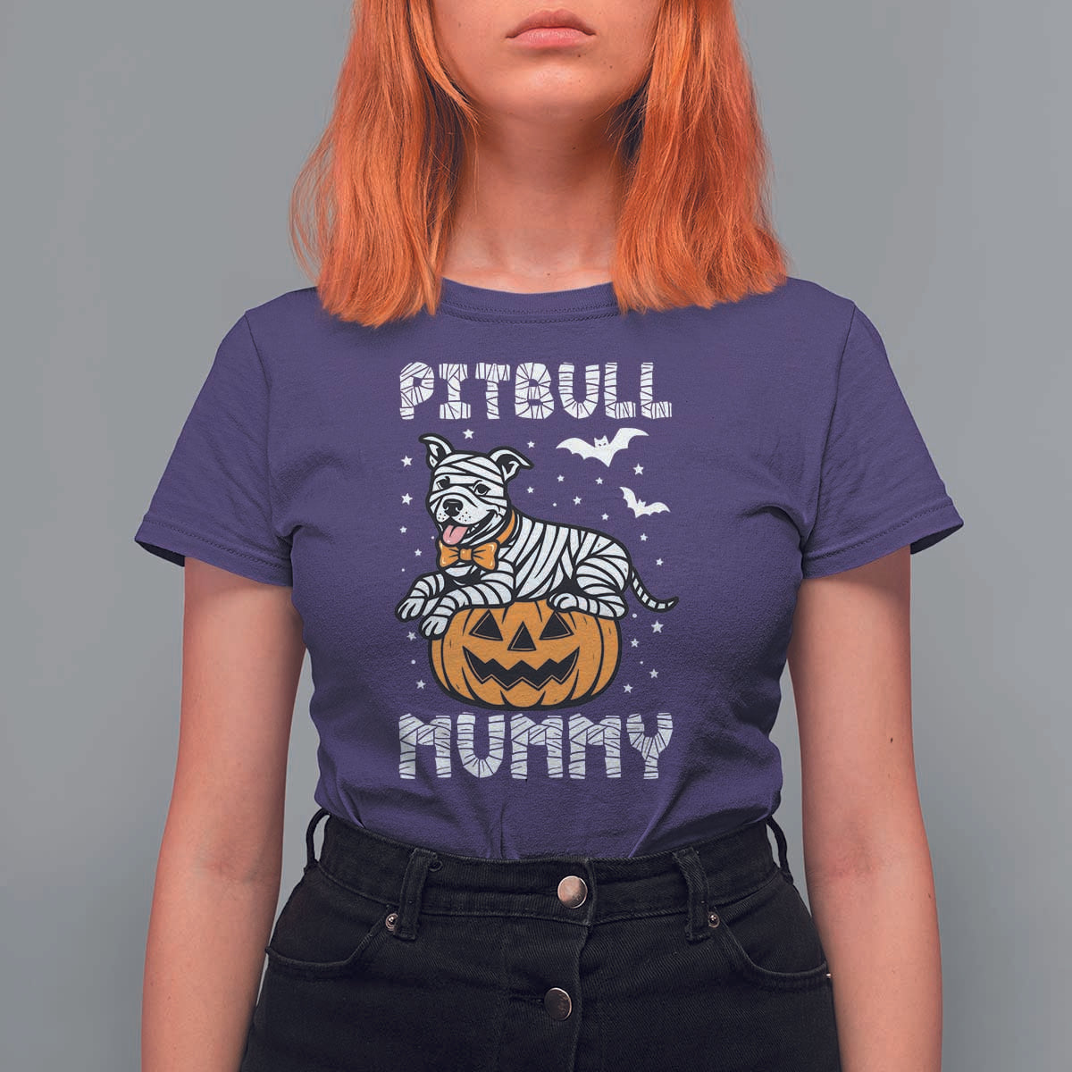 Halloween Dog Lover T Shirt For Women Funny Pitbull Mummy - Wonder Print Shop
