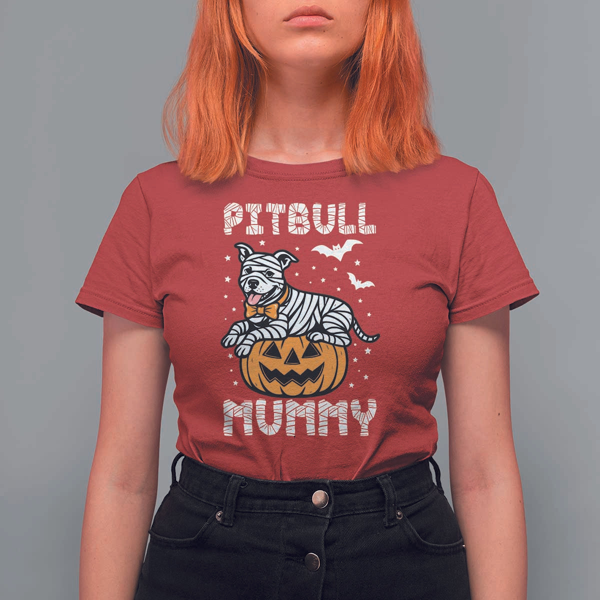 Halloween Dog Lover T Shirt For Women Funny Pitbull Mummy - Wonder Print Shop