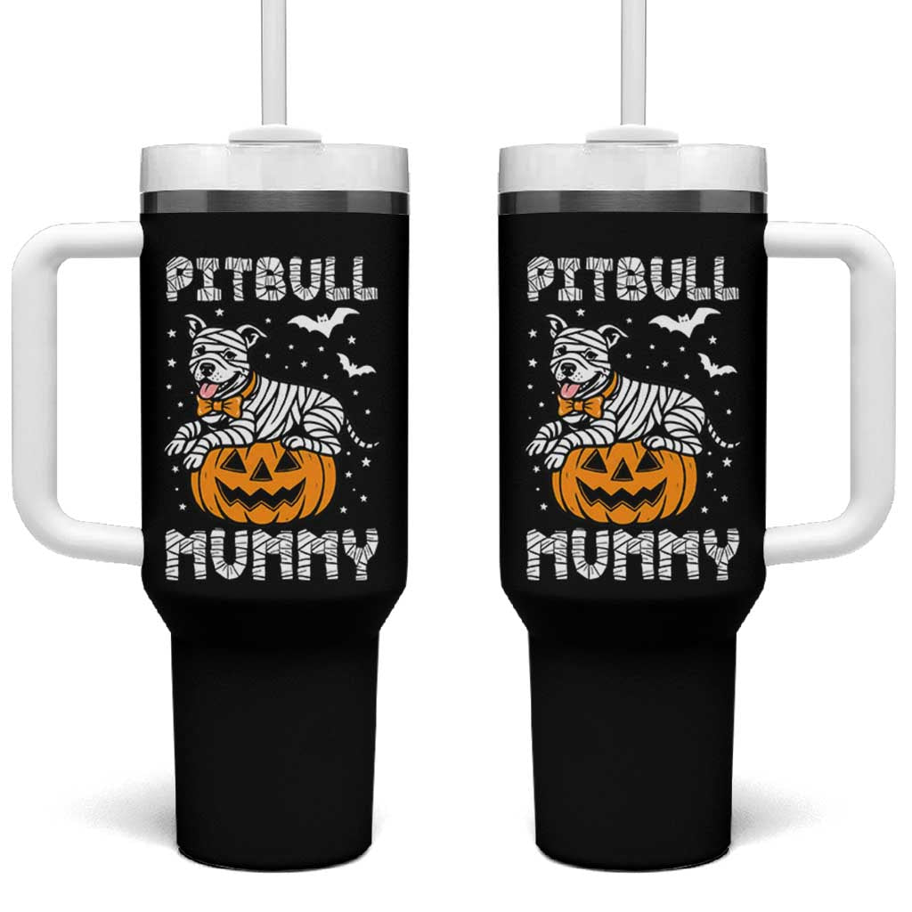 Halloween Dog Lover Tumbler With Handle Funny Pitbull Mummy