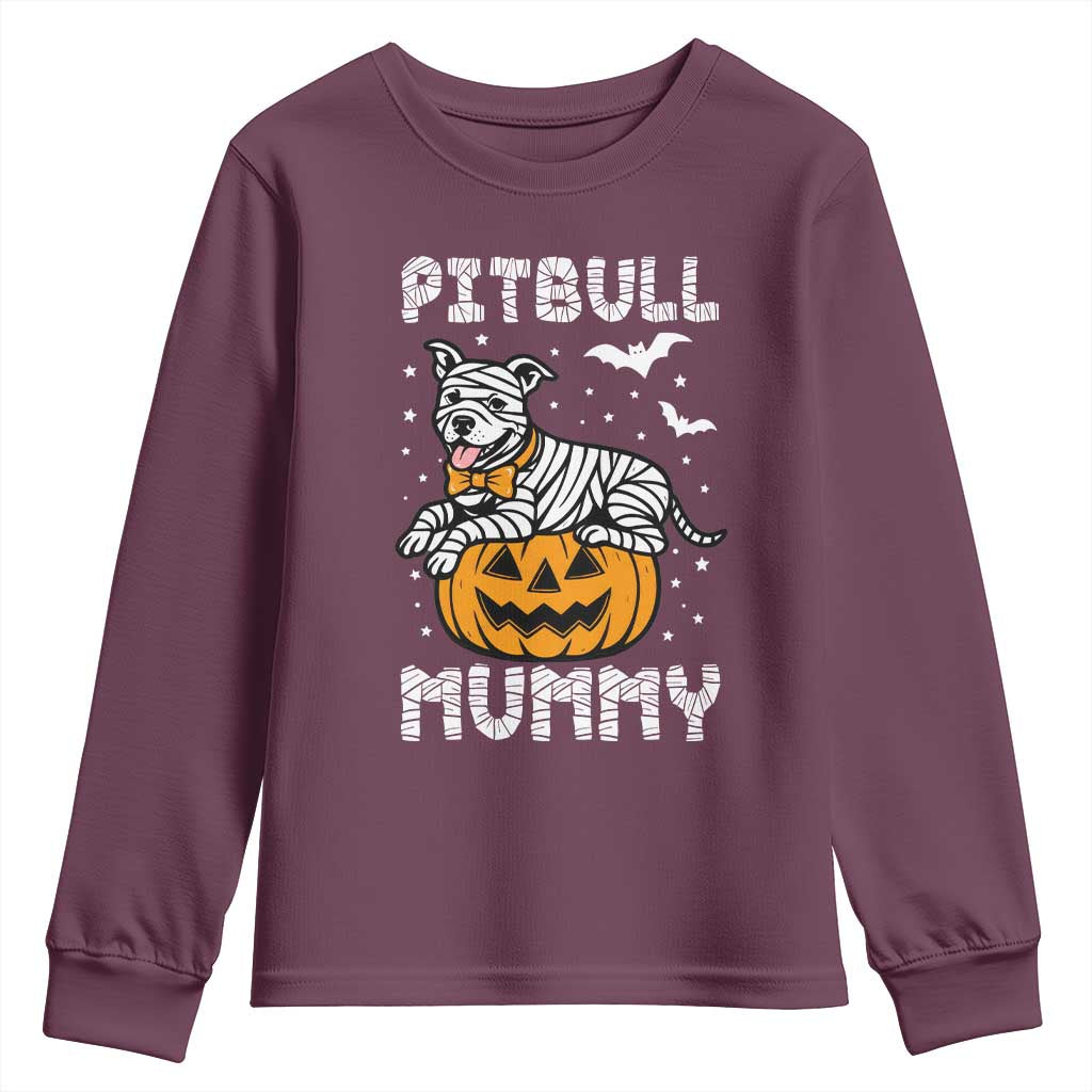 Halloween Dog Lover Youth Sweatshirt Funny Pitbull Mummy - Wonder Print Shop