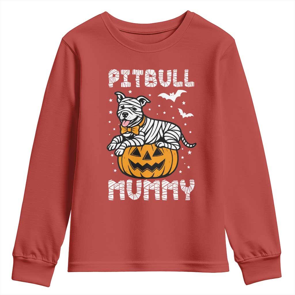Halloween Dog Lover Youth Sweatshirt Funny Pitbull Mummy - Wonder Print Shop