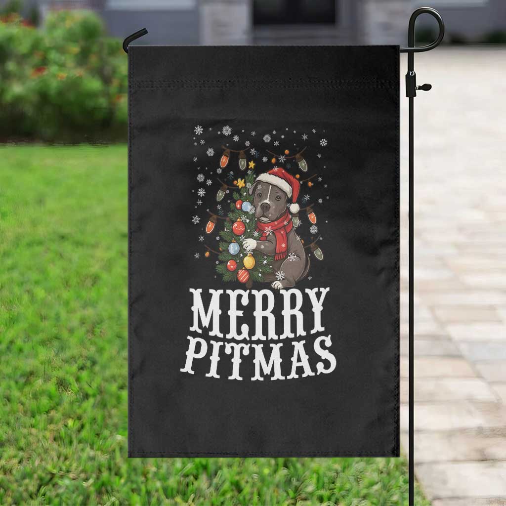 Christmas Pitbull Garden Flag Funny Merry Pitmas Tree Hug - Wonder Print Shop