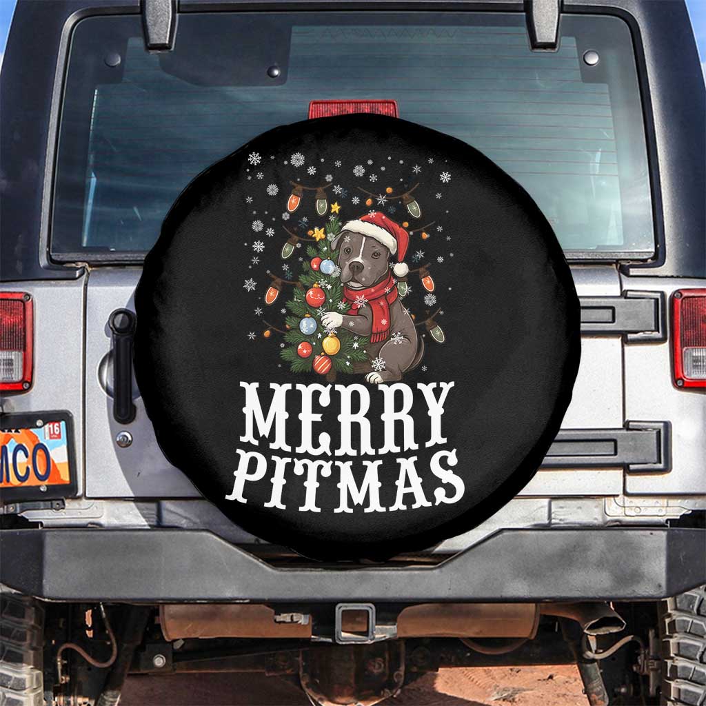Christmas Pitbull Spare Tire Cover Funny Merry Pitmas Tree Hug - Wonder Print Shop