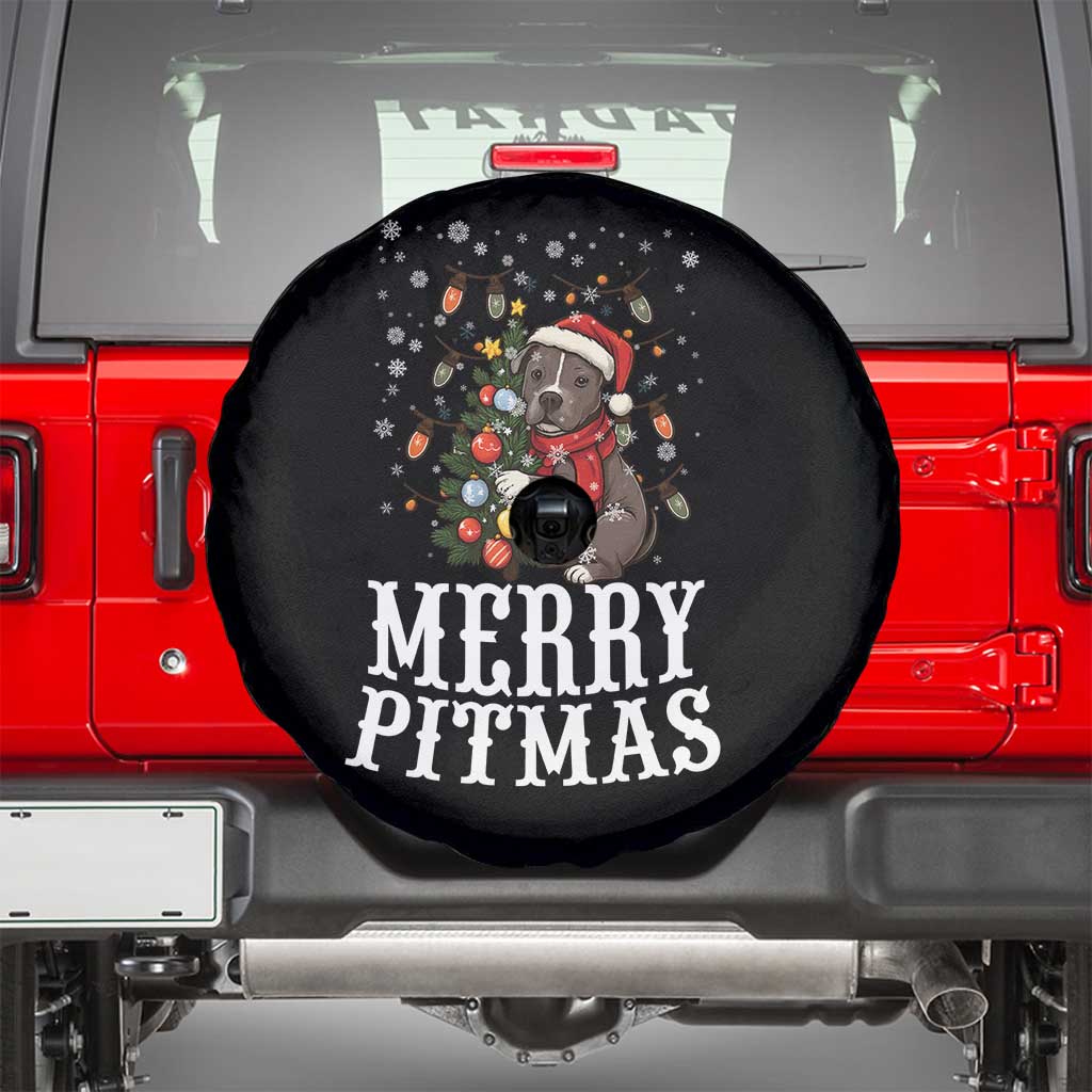 Christmas Pitbull Spare Tire Cover Funny Merry Pitmas Tree Hug - Wonder Print Shop